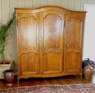   French Country ARMOIRE WARDROBE Closet Oak Recessed Panels 3 Doors Key