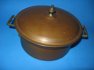 Collectible Copper & Aluminum Vintage Sauce Pan with Lid Brass Handle 