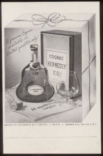 1950 Hennessy XO X.O Cognac bottle photo print ad