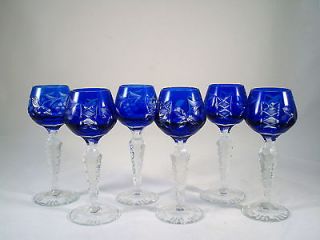 Lausitzer Cobalt Blue Cut to Clear Crystal Cordial Glasses