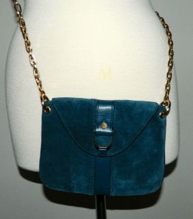Cole Haan Blue Suede Small Cross Body Bag with Gold Chain Strap