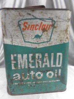 VINTAGE SINCLAIR EMERALD AUTO OIL MOTOR OIL 2 GALLON CAN   EMPTY METAL 