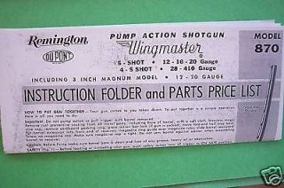 Remington Model 870 Wingmaster Pump Shotgun Manual