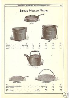 CAST IRON SPIDER PAN TEA KETTLE 1888 ANTIQUE CATALOG AD
