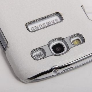 Stylus+White Genuine Leather Case Chrome Cover for Samsung Galaxy S3 