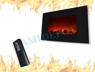 36 inch Wall Mounted Modern Electric Fireplace Heater Flat Tempered 