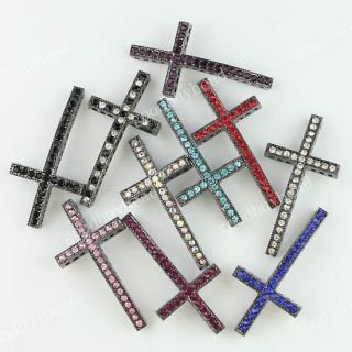   CRYSTAL BLACK CURVED SIDE WAYS CROSS FINDINGS BEADS JEWELRY CONNECTORS