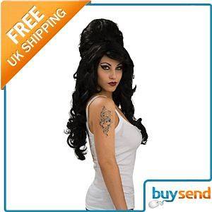 Amy Winehouse 70S Black Beehive Wig Fancy Dress Costume