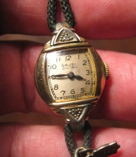 VINTAGE GRUEN VERY THIN LADIES WRISTWATCH 10K OVER STERLING CORD AND 