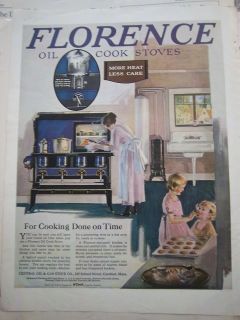 1921 Antique Florence Oil Cook Stove Range Girls Baking Cookies Color 