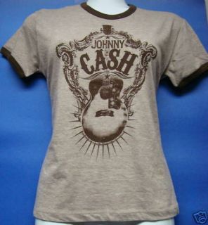 Johnny Cash Brown Jr. Babydoll Style Ringer T Shirt New