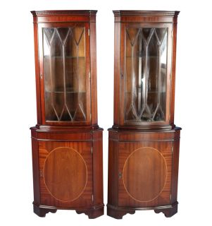   of Antique Style English Mahogany Corner Cabinets Display Case Hutch