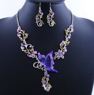 Fashion Ladys Butterfly costume Necklace Earring 1set acrylic alloy 