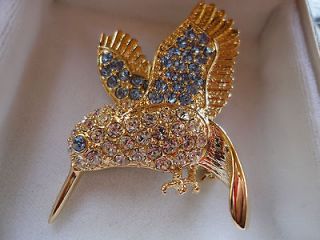 Gold Tone Rhinestone BIRD Pin Brooch   Estate Jewelry