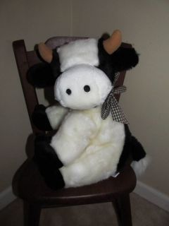 SKM Plush Black White Cow Floppy Lovey Toy Stuffed Animal 15 Long 