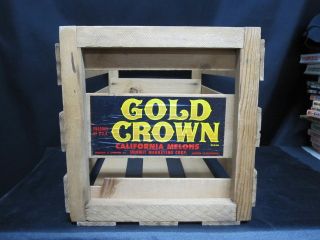 Vintage Gold Crown Wood Fruit Crate Huron California Melons