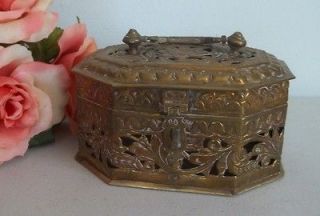 Vintage ornate pierced brass cricket box made in India