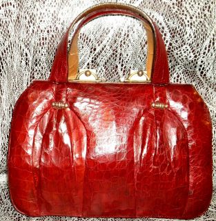 LARGE CHERRY RED Vintage ALLIGATOR Handbag CROCODILE Purse WOW