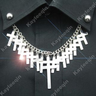   Silver Full Cross Crucifix Dot Chain Shirt Collar Neck Tips Brooch Pin
