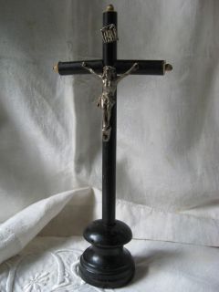 1890 SMALL BLACK WOOD ALTAR CROSS CRUCIFIX JESUS