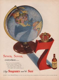 1951 VINTAGE SEAGRAMS 7 CROWN WHISKEY SEVEN SEVEN EVERYWHERE PRINT AD