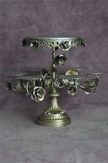   Antiqued Silve with Metal Roses 6 Cupcake Stand with 7 Cake Platform