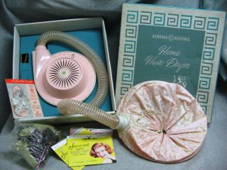   1960s General Electric GE Home Hair Dryer Hairnets Curlers Lot w Box
