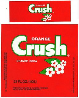 Old soda pop bottle label CRUSH ORANGE SODA 32oz unused new old stock 