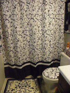 Black and White Scroll Design Shower Curtain (CURTAIN ONLY)