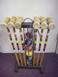 Vintage Forster 6 Player Blonde Wood Croquet Set With Stand