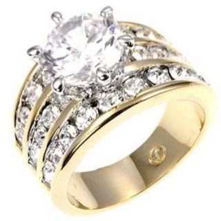 Ct Round Cubic Zirconia 3 Row CZ Accent Gold Plated Wedding 