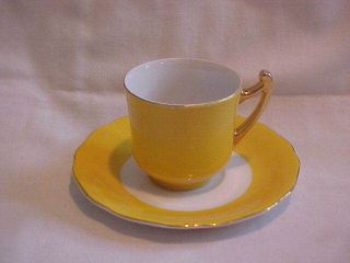Gold Castle Demitasse Set Cup Saucer Japan Yellow White