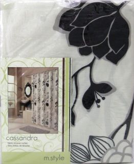 Style Fabric Shower Curtain Cassandra Grey Black White Floral   NEW