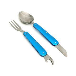 New Outdoor Portable Spoon Fork Knife Opener Set Camping Fishing 