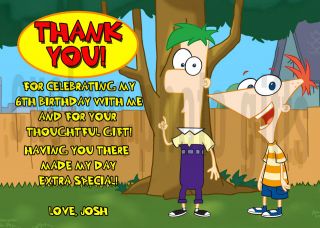   and Ferb Personalized Birthday Thank You Card Digital File, You Print