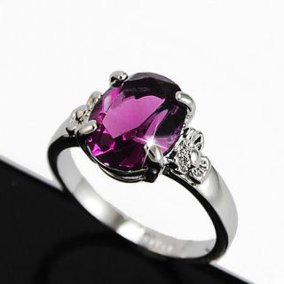 White Gold gp Oval Cut Amethyst Purple Anniversary Wedding Ring Size 5 