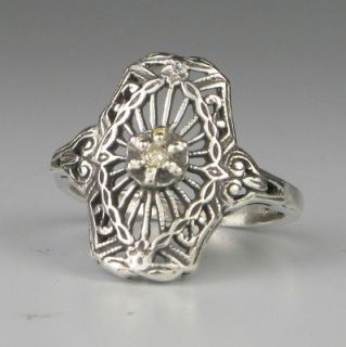   Edwardian Inspired Sterling Silver Filigree Ring 2mm Diamond R0218