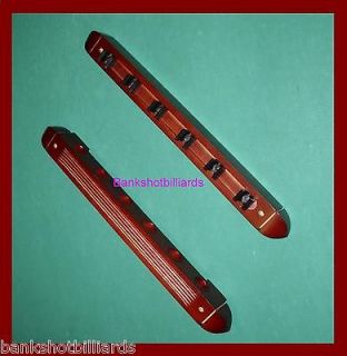 WALL holder pool table stick CUE RACK / 6 cues MAHOGANY