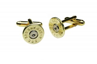   500 Magnum Thin Gold Tone Brass Bullet Cufflinks Wedding Cuff Links