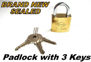 Brass Security PADLOCK Pad Lock w/ 3 KEYS Door Locker Luggage Bike 