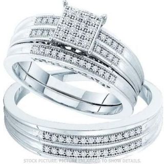 HIS & HER WHITE GOLD DIAMOND ENGAGEMENT BRIDAL RING TRIO SET .25CT