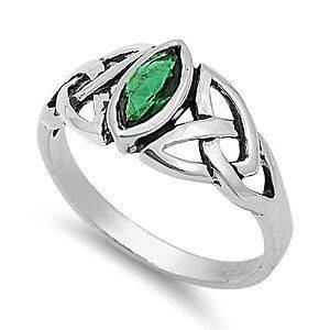 Sterling Silver Emerald CZ Ring Irish Celtic Knot Design Band 925 