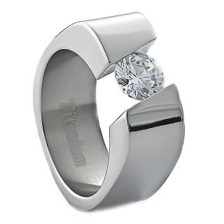   Titanium 6mm Band Round Shape Cubic Zirconia Womens Wedding Ring