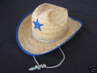 Infant COWBOY/ COWGIRL Hat Straw With BLUE Trim Sheriff Badge NEW CUTE 