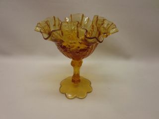 amber glass compote ruffled edge daisies pattern vintage one day