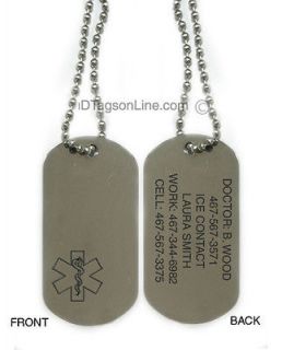 Medical Alert ID Dog Tag and Necklaces. Free Wallet Card! Free 