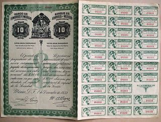 MEXICO BANCO DE LONDRES Y MEXICO 1933 NOT CANCELLED ALL COUPONS
