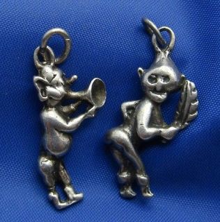Vintage Sterling Silver Risque Elf Pixie Charms with Feather & Ear 