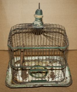   Vintage Metal Hanging Hendryx Bird Cage Rustic Green/White color