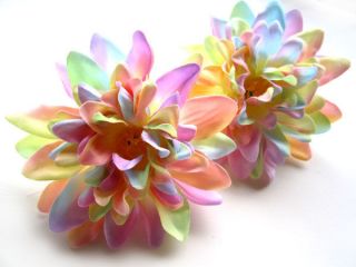 2X Artificial Silk Rainbow Dahlia Flower Heads 4 for Decorate Clip 